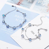 Crystal Magic Cube Double Chains Bracelet 925 Silver Jewelry