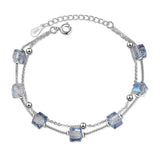 Crystal Magic Cube Double Chains Bracelet 925 Silver Jewelry