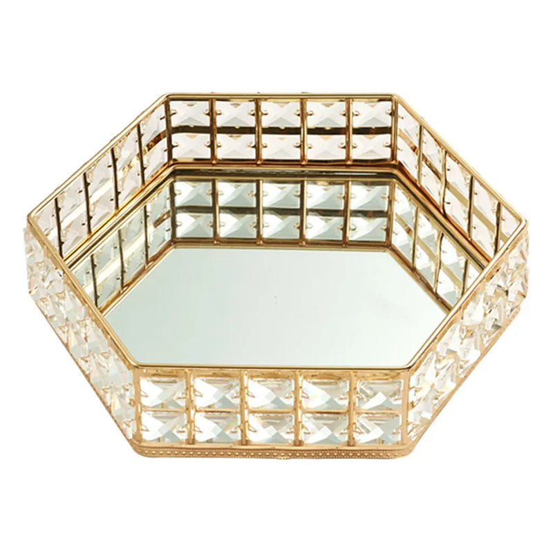 Crystal Metal Jewelry Tray Cosmetic Perfume Organizer Dresser Decor