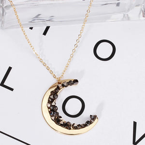 Crystal Moon Necklace Planet Pendant Chain Bridal Jewelry