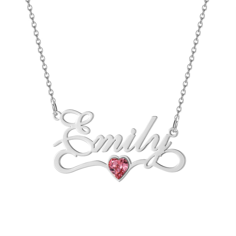 Crystal Name Necklace With Birthstone Plate Letter Pendant