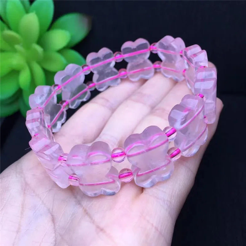 Ice-like Pink Crystal Bracelet Pink Rose Quartz Crystal Hand Bracelet