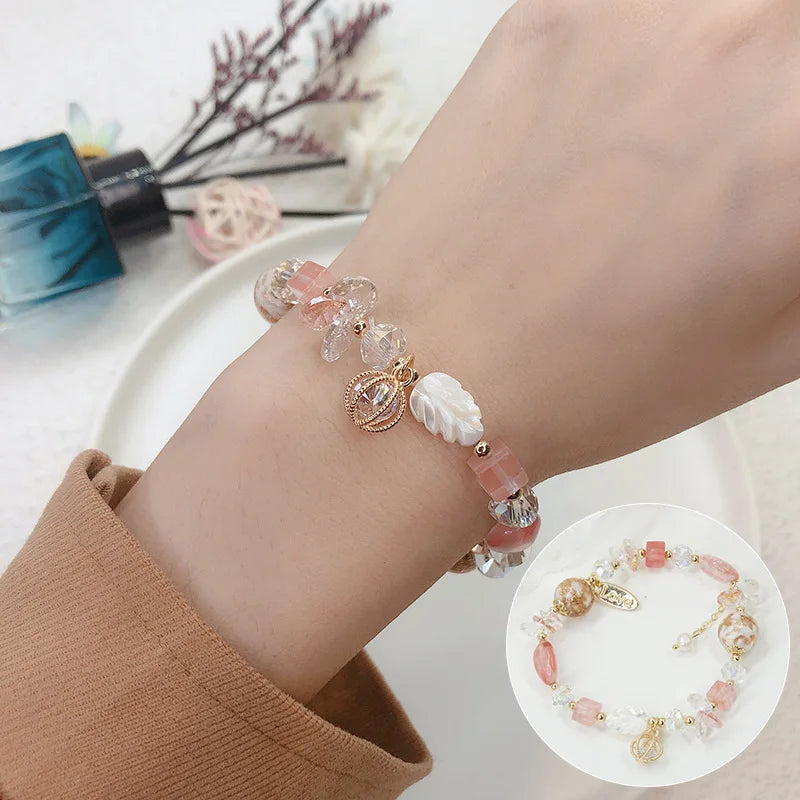 Crystal Natural Stone Glass Leaves Bracelet Beads Bracelet Lucky Bracelets