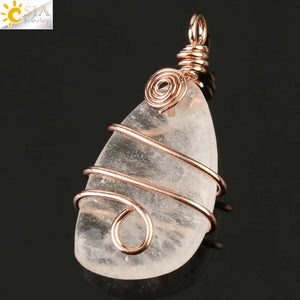 Wire Wrap Crystal Pendant Rose Necklace Amethyst Quartz G196