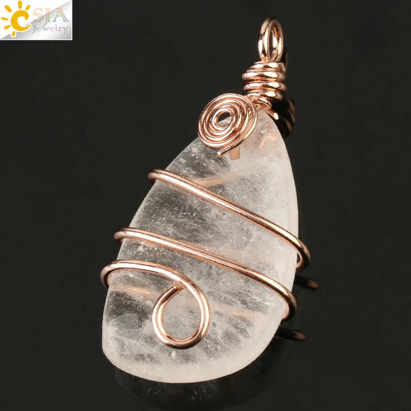 Wire Wrap Crystal Pendant Rose Necklace Amethyst Quartz G196