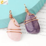 Wire Wrap Crystal Pendant Rose Necklace Amethyst Quartz G196