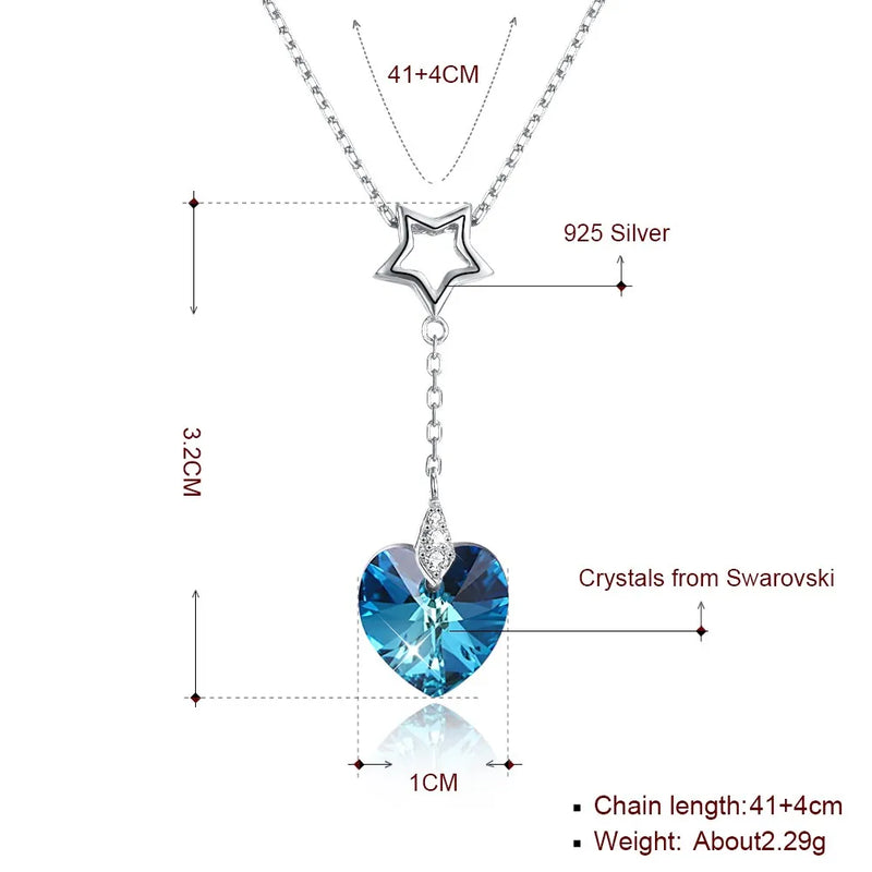 Crystal Necklace 925 Sterling Silver Star Heart Pendant Jewelry Gift