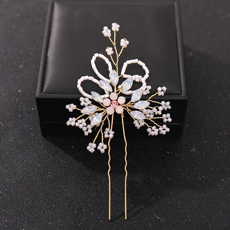 Crystal Pearl Flower Hair Pins Clips Wedding Hair Accessories