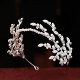 Crystal Pearl Headband Leaf Tiara Bridal Hair Jewelry