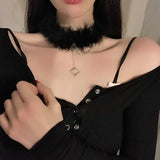 Crystal Pendant Feather Necklace Square Crystal Pendant Gothic Necklace