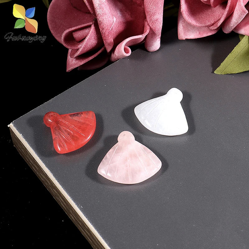 Crystal Quartz Stone Pendant 20mm Fan Beads Necklace Charms