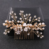 Rhinestone Flower Pearl Hair Comb Pin for Bride Wedding