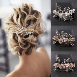 Rhinestone Flower Pearl Hair Comb Pin for Bride Wedding