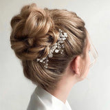 Rhinestone Flower Pearl Hair Comb Pin for Bride Wedding