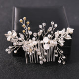 Rhinestone Flower Pearl Hair Comb Pin for Bride Wedding