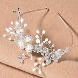 Crystal Rhinestone Headband Pearls Flower Tiara Hair Accessories