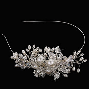 Crystal Rhinestone Headband Pearls Flower Tiara Hair Accessories