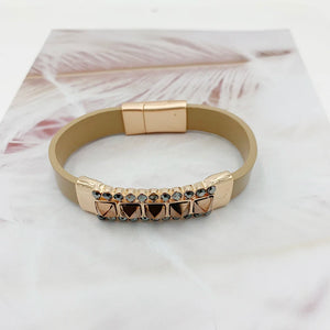 Crystal Rhinestone Leather Bracelet Magnetic Buckle Bohemian Charm Jewelry