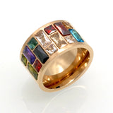Women's Crystal Rainbow Stone Stainless Steel Wedding Ring