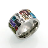 Women's Crystal Rainbow Stone Stainless Steel Wedding Ring