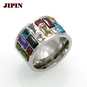 Women's Crystal Rainbow Stone Stainless Steel Wedding Ring