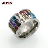 Women's Crystal Rainbow Stone Stainless Steel Wedding Ring