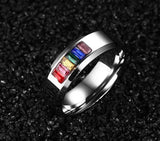 Stainless Steel Crystal Ring with Rainbow Stone