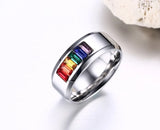 Stainless Steel Crystal Ring with Rainbow Stone