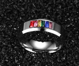 Stainless Steel Crystal Ring with Rainbow Stone