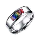 Stainless Steel Crystal Ring with Rainbow Stone