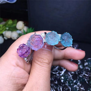 Fluorite Crystal Rings Reiki Healing Stone for Women