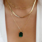 Crystal Round Droplet Square Pendant Necklace Snake Metal Girls Charm Jewelry