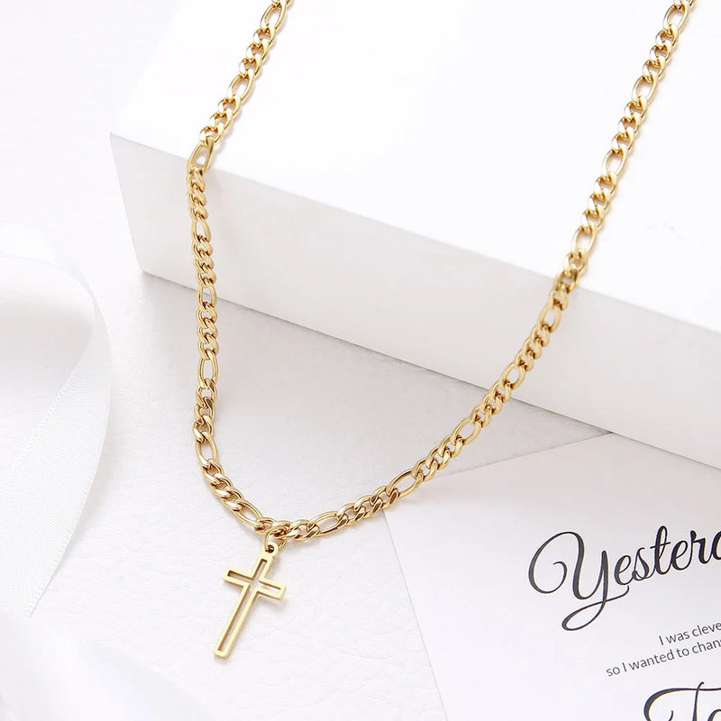 Crystal Hollow Cross Necklace Stainless Steel Chain Wedding Jewelry