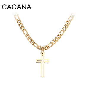 Crystal Hollow Cross Necklace Stainless Steel Chain Wedding Jewelry