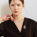 Crystal Shining Leaf Purple Brooch for Women