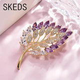Crystal Shining Leaf Purple Brooch for Women