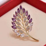Crystal Shining Leaf Purple Brooch for Women