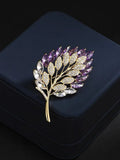 Crystal Shining Leaf Purple Brooch for Women