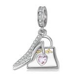 Crystal Shoe & Shopping Bag Silver Dangle Charm for Bracelets Necklaces