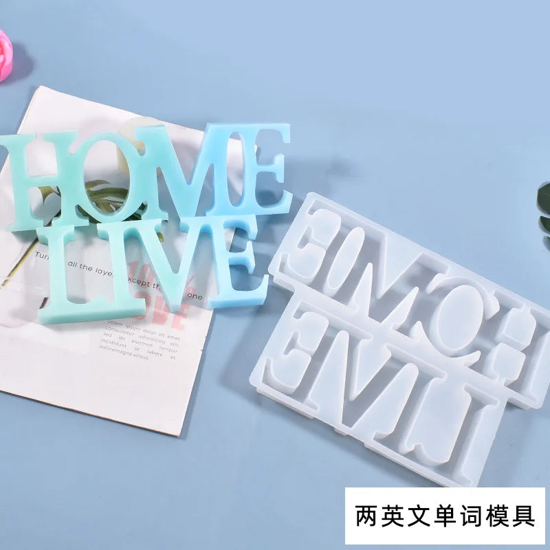 Crystal Silicone Mold Live Home English Words Resin Casting DIY Craft