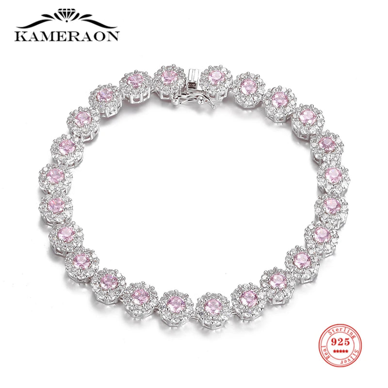 Crystal Silver Pink Zircon Tennis Bracelet for Women CZ Gemstone