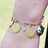 Crystal Evil Eye Bracelet Money Coin Chain Link Women Charm Bracelet Gift
