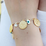 Crystal Evil Eye Bracelet Money Coin Chain Link Women Charm Bracelet Gift