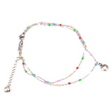 Crystal Stainless Steel Anklet Bells Demon Eye Charms Double Layer Foot Chain