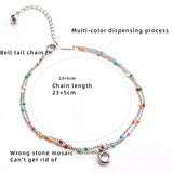 Crystal Stainless Steel Anklet Bells Demon Eye Charms Double Layer Foot Chain