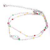 Crystal Stainless Steel Anklet Bells Demon Eye Charms Double Layer Foot Chain