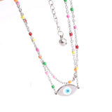 Crystal Stainless Steel Anklet Bells Demon Eye Charms Double Layer Foot Chain