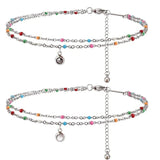 Crystal Stainless Steel Anklet Bells Demon Eye Charms Double Layer Foot Chain