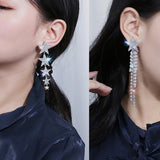 Crystal Star Drop Earrings Pearl Tassel Style Gift Statement Party Jewelry