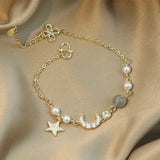 Crystal Star Moon Charm 925 Sterling Silver Bracelet For Women